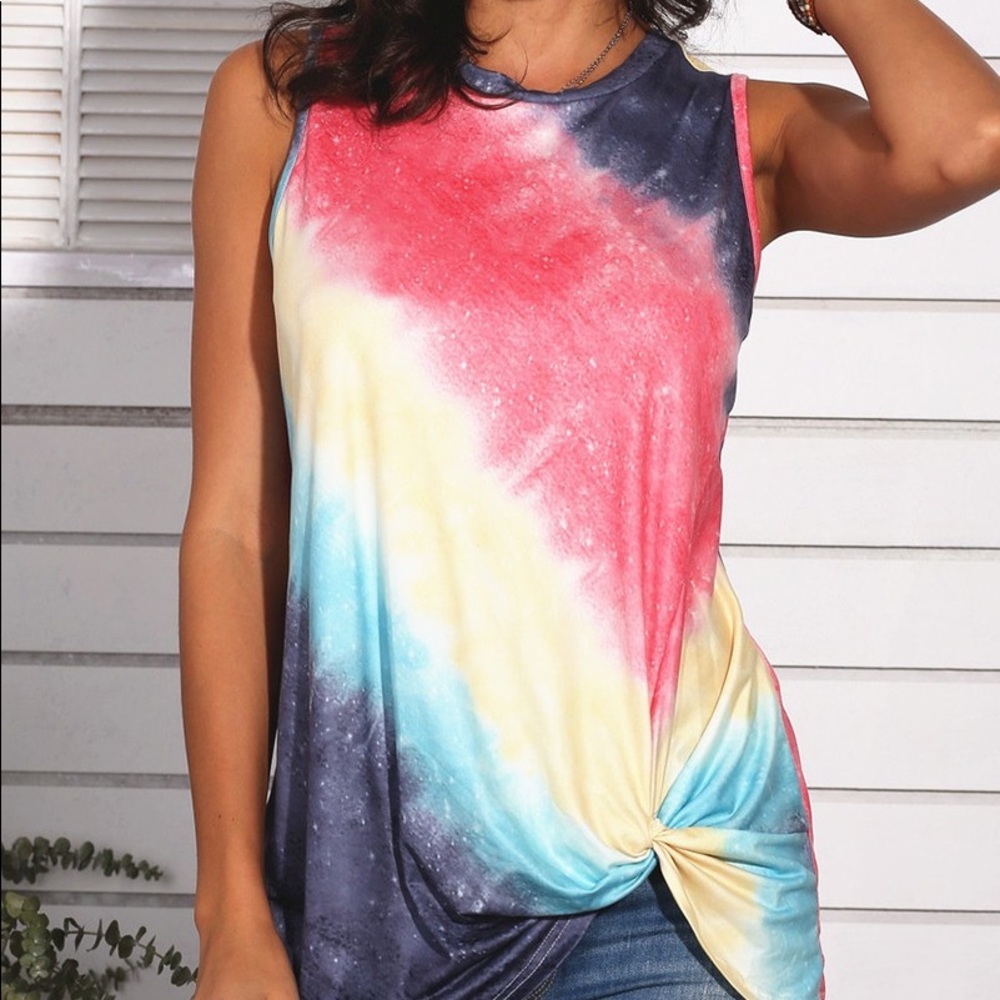 Tie Dye Print Round Neck Tank Top